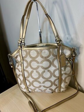 Coach Audrey Metallic Op Art Shantung Cinched Satchel Crossbody Bag